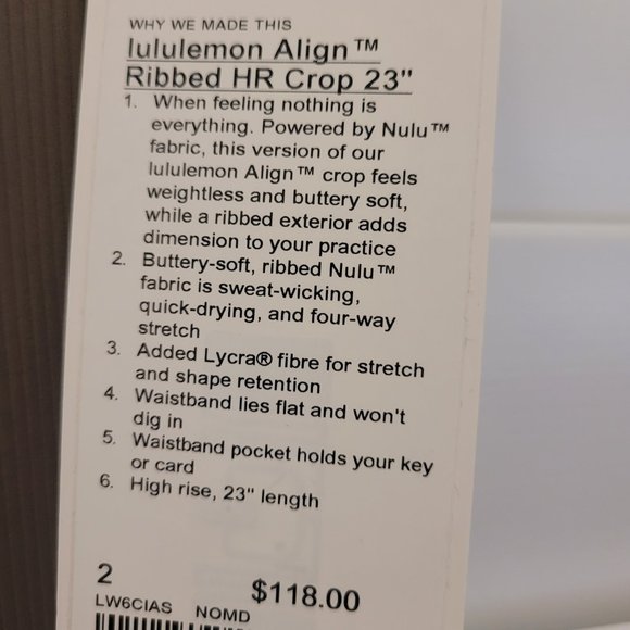 Brand New - Lululemon Align Ribbed HR Crop 23 NWT - Picture 2 of 2